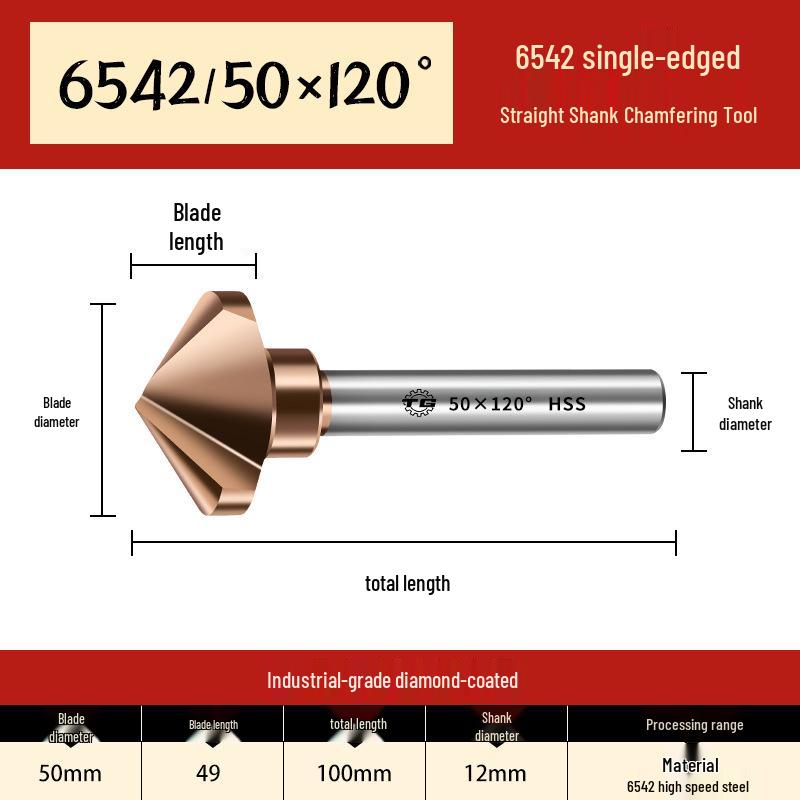 Tiangong 6542 Cobalt HSS 60° Single-Edge Chamfering, Deburring, and Countersink Cutter with Straight Shank.