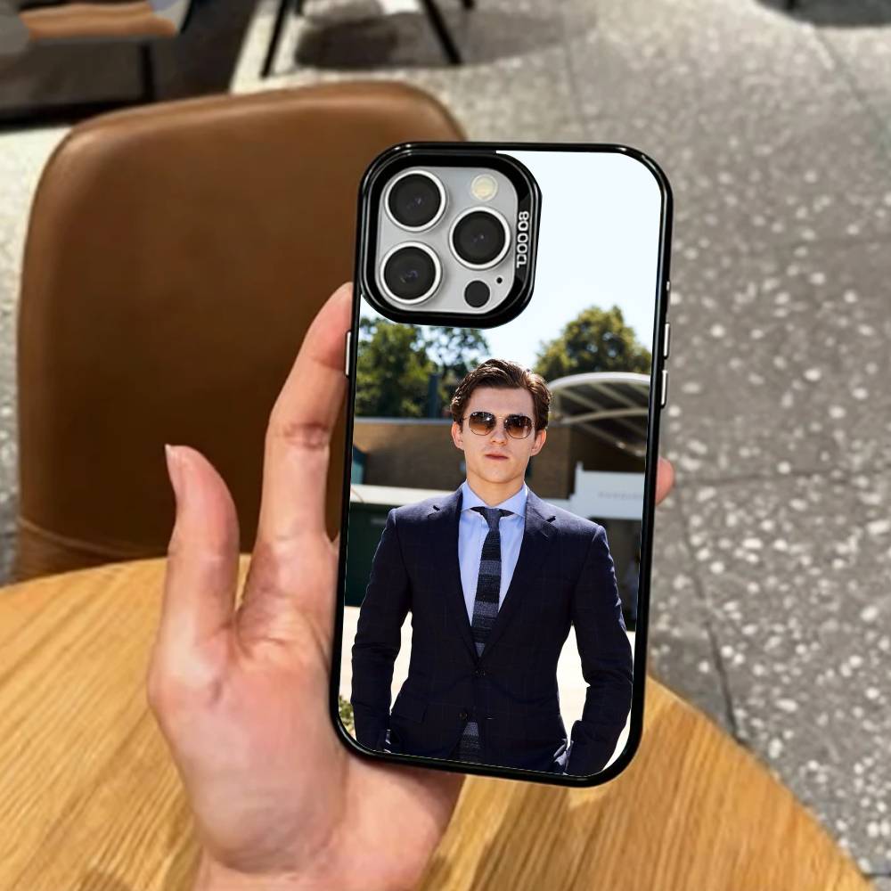 Handsome British Actor Tom Holland   Phone Case For iPhone17,16,15,14,13,12,11 Plus,Pro Max Colored Silver Plated Inside Cover