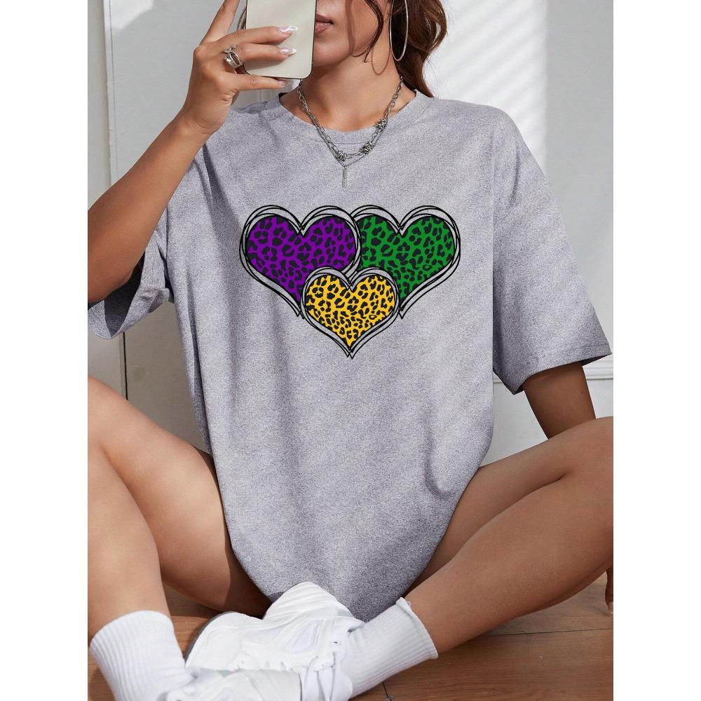 

Happy Carnivals Leopard Print Heart Design Women T-Shirt Casual Loose T Shirts Cotton Y2K Tops Comfortable Short Sleeve S