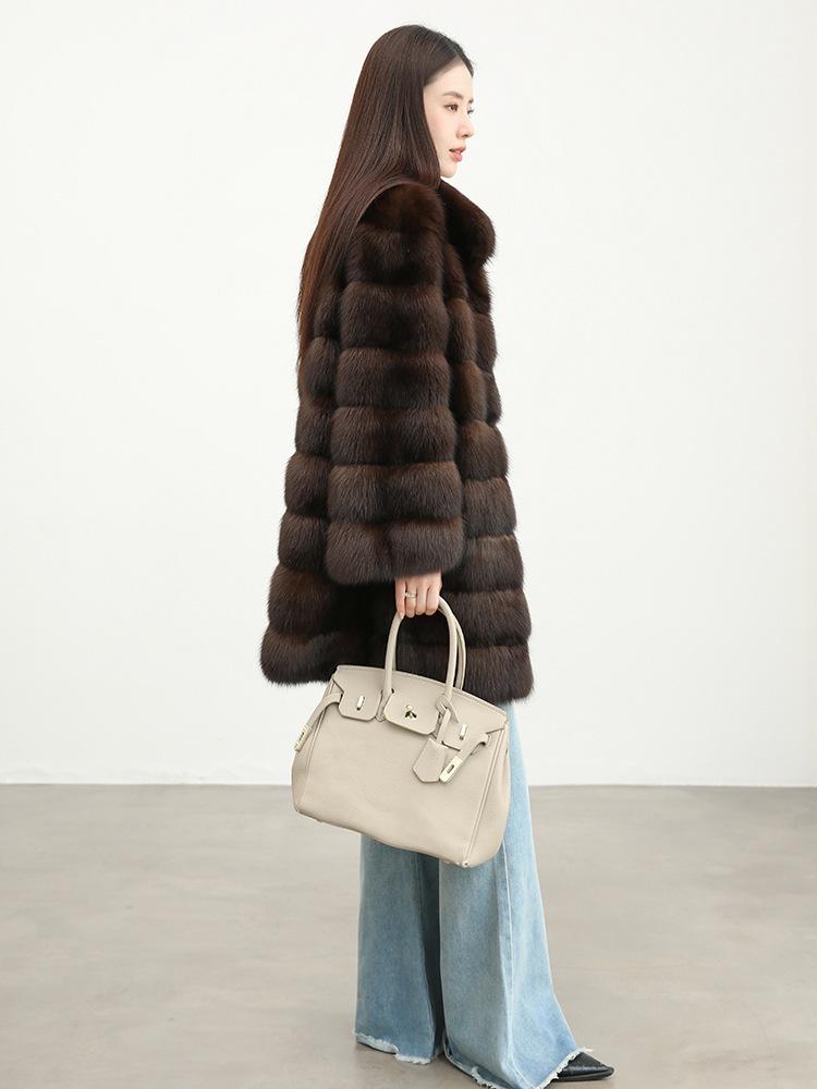 Eco-friendly Russian Sable Black and Gold Fur Coat for Women - Spring 2026 Collection, Thick and Warm, Versatile Design.