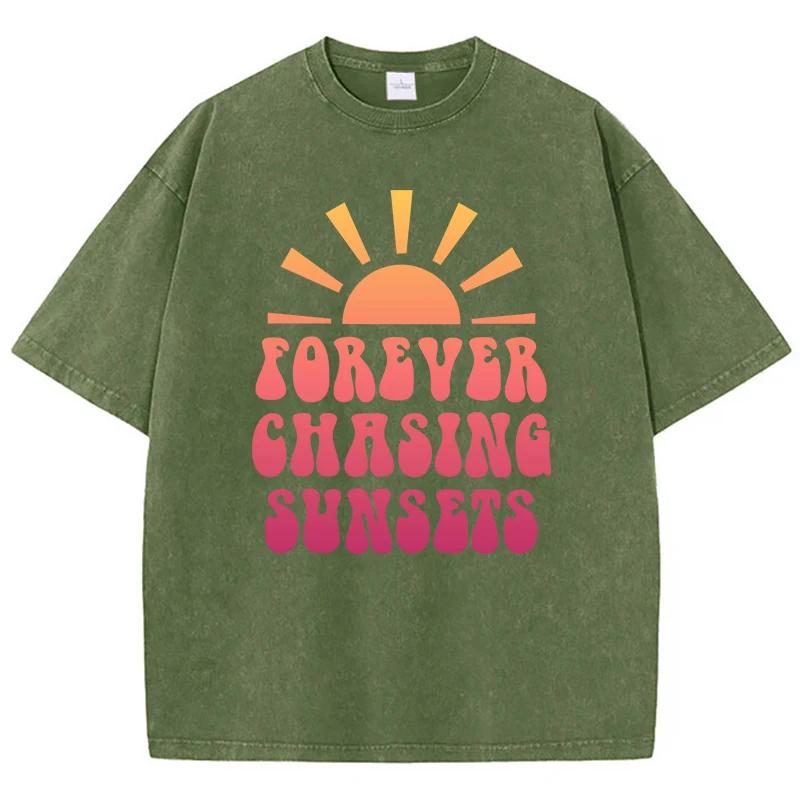 Foreyer Chasing Sunsets Print Tee Clothing Homme Versatile Outdoor T Shirts Cool Retro Tshirt Oversized Senior