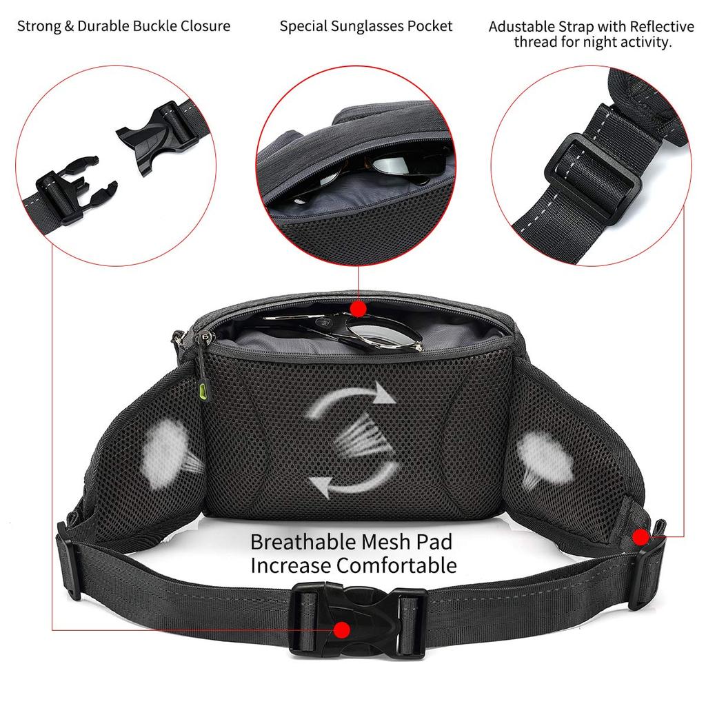 TUDEQU Large Capacity Waist Pouch with Two Hidden Bottle Ideal for Hip and as well as Men's Holders, Dogs, Bags, Walking, Hiking, Running.