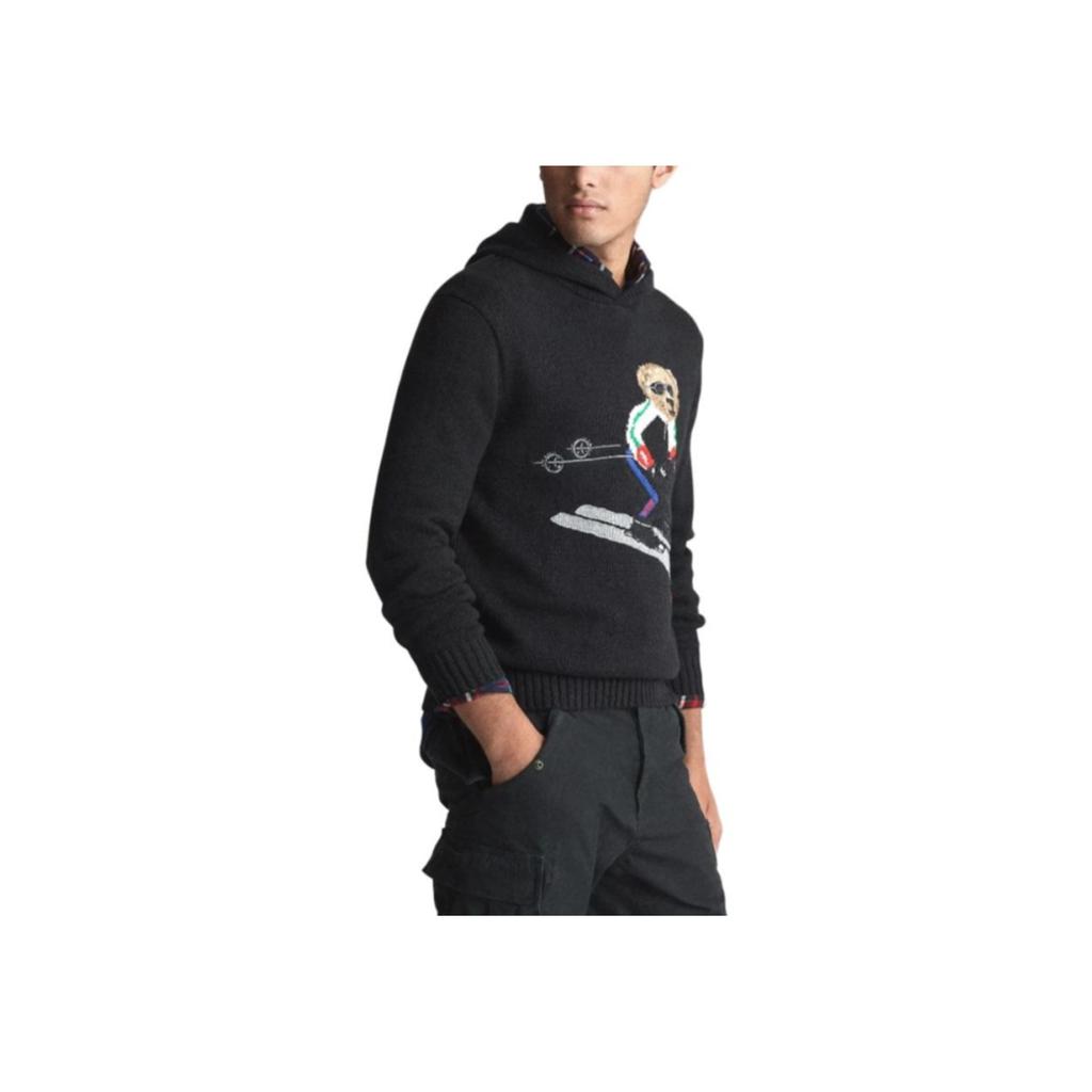 Polo Ralph Lauren FW23 Hooded Ski Bear Embroidered Long Sleeve Knit Sweater Men sweater Black MNPOSWE16820055-001