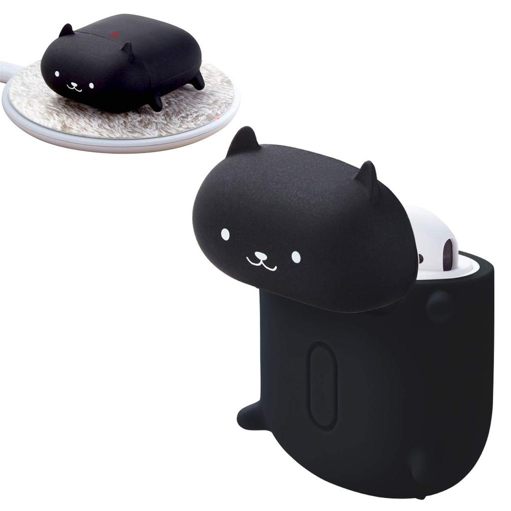 ELECOM AirPods Case Silicone Case Wireless Charging Compatible Animal Design with Connector Cap Black Cat AVA-APSCANCATB