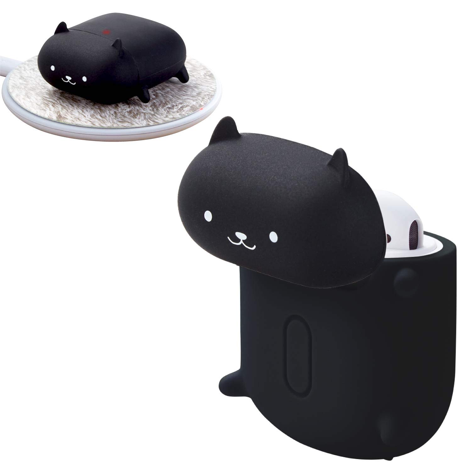 

ELECOM AirPods Case Silicone Case Wireless Charging Compatible Animal Design with Connector Cap Black Cat AVA-APSCANCATB