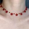 Fashion Red Beaded Flower Choker Necklaces for Women Girls Sweet Cool Handmade Beaded Clavicle Chain Necklaces Aesthetic Jewelry