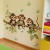 Cartoon Monkey Tree Branch Green Leaf Wall Sticker Removable Self Adhesive Wall Decal Living Room Bedroom Background Home Decor