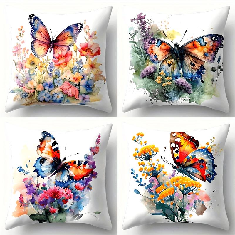 4pcs Colorful Butterfly Flower Pillow Covers Single-sided Print Decorative Cushion Cases for Home Decor Sofa Pillowcase Without