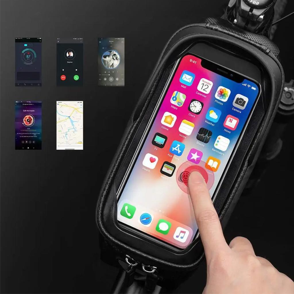 Borsa da bicicletta per il telaio, blindata, con tasca per telefono e navigazione, 17l, nera