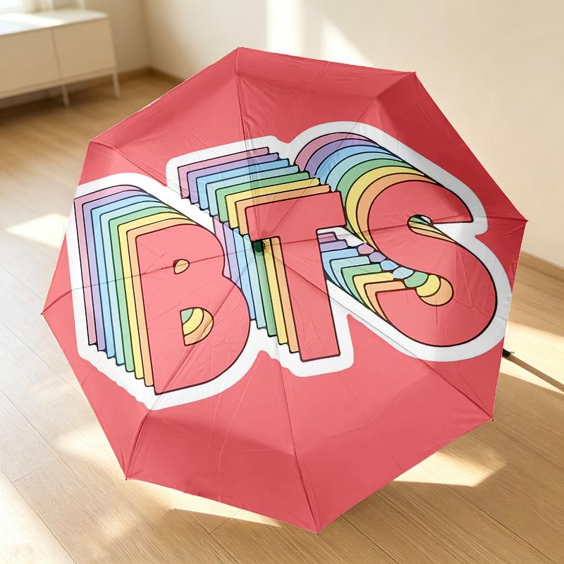 Bts Fan Art 8 Ribs 3Fold Black Glue Uv Protection Umbrella Sun Protection Rainproof Compact Folding Umbrella For Travel Daily Use C92377