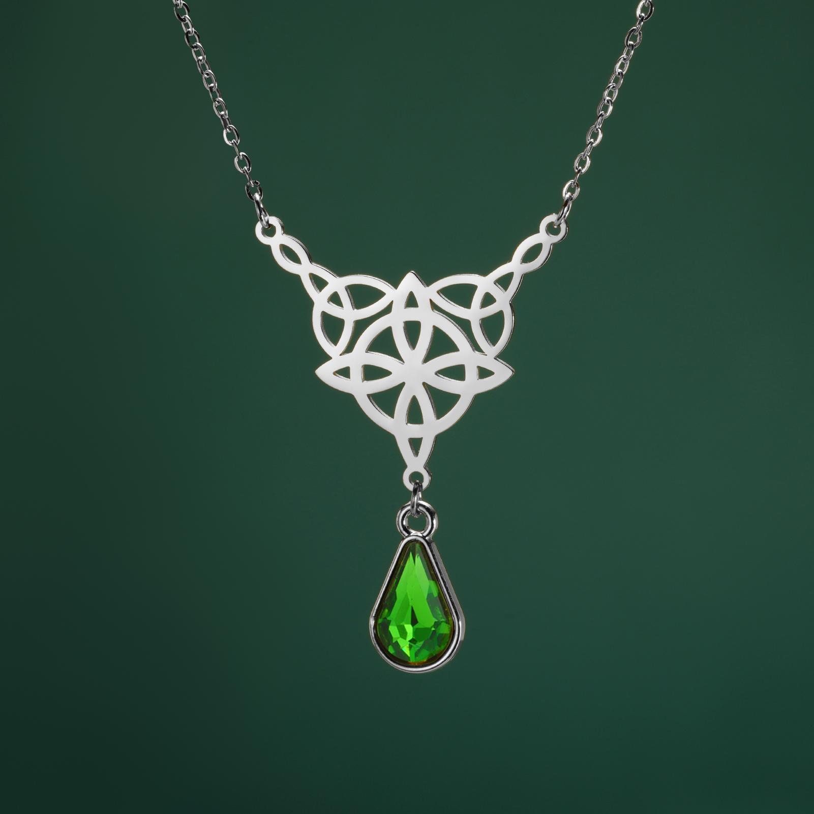 

LIKGREAT Witch Knot Necklace For Women Stainless Steel Hollow Celtics Knot With Teardrop-shaped Colorful Crystal Necklaces