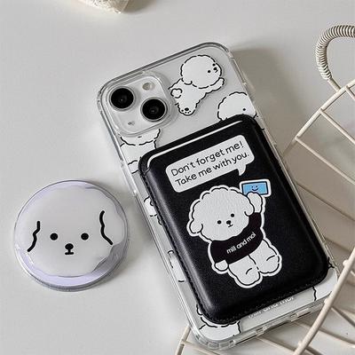 Cute Dog Cartoon Magnetic Phone Back Card Holder Case Cover For Id Card Bank Card For Iphone 15 14 For Magsafe Wallet Slot Bag