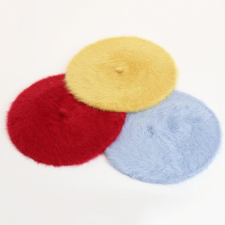 Autumn Winter New Fashion Plush Warm Good Quality Rabbit Fur Beret Winter Berets Outdoor Casual Flat Top Beret for Woman
