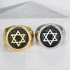 Heißer Verkauf Goldfarbe 316L Edelstahl Herren Hip Hop Davidstern Ringe Mode Vintage Hexagramm Ring Schmuck