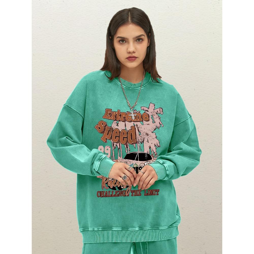 Extreme Speed Challenge The Limit Cool Car Pattern Women Washed Sweatshirts Cotton Casual Pullover Autumn Loose