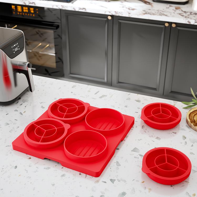 

Силиконовая пресс-форма для бургеров с контейнером для хранения в холодильнике для котлет весом четверть фунта, 35 см, антипригарная, штабелируемая, красная 1pcs