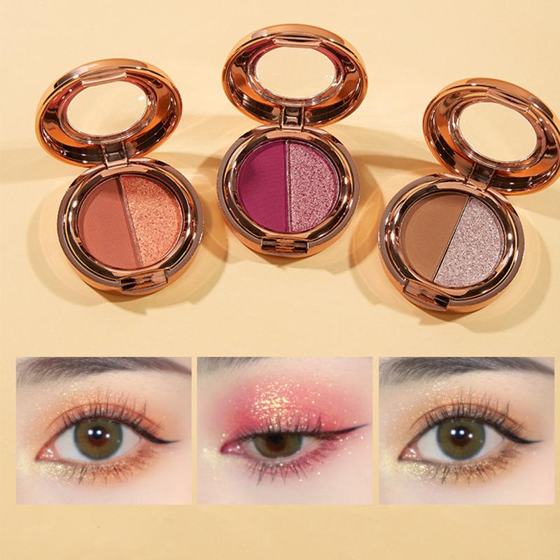 Fine Flash Double Color Eyeshadow Pearlescent Pumpkin Matte Glitter Earth Color Eyeshadow Plate Makeup Beauty Makeup