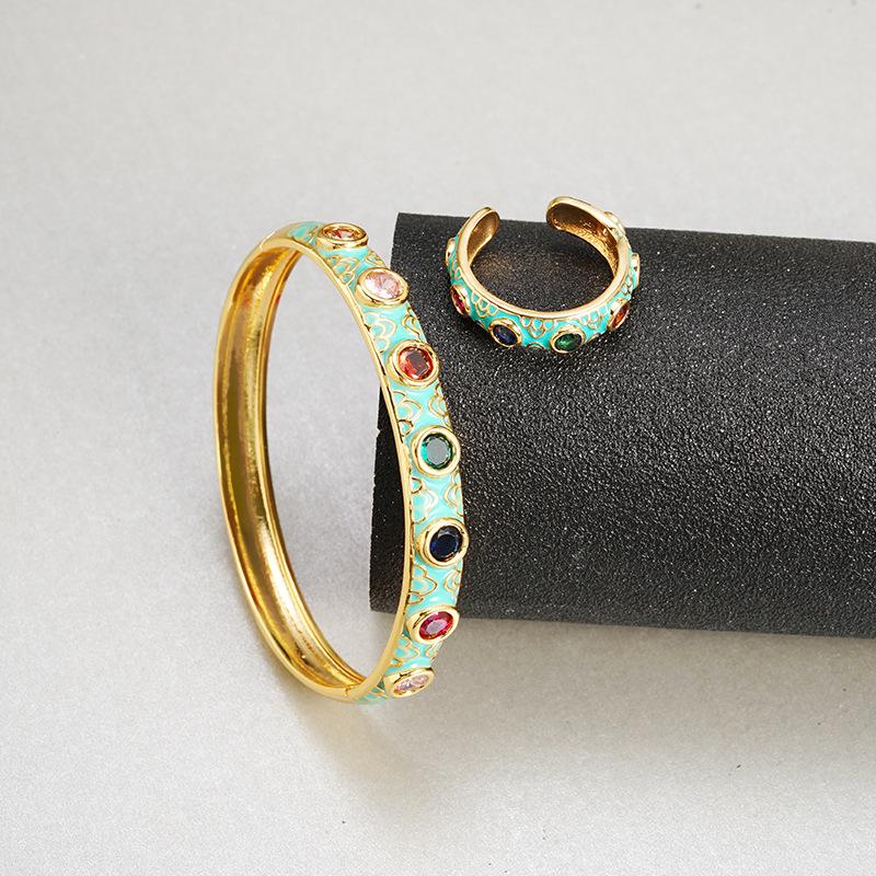 Snap Enamel Colorful Auspicious Cloud Carved Open Ring Light Luxury Hand Jewelry Bracelet