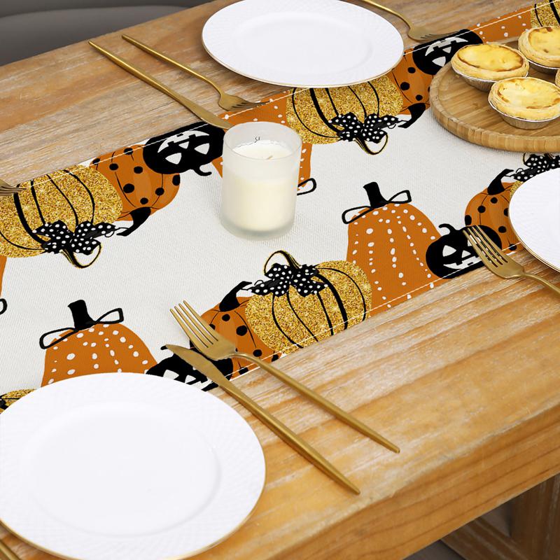Halloween Table Runner Pumpkin Ghost Pattern Dinner Desk Cover Cloth Spooky Party Holiday Decoration Home Dining Room Kitchen Supplies