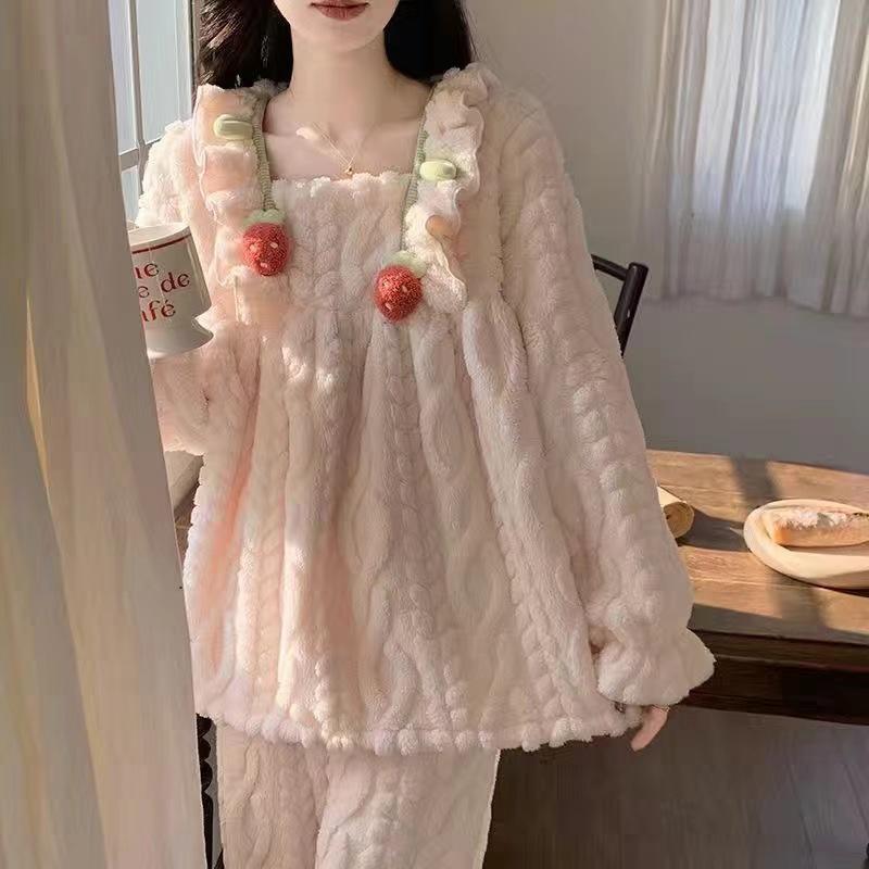 Women's Winter Flannel Pajama Set - Cute Fleece, Warm, Floral Lace Design