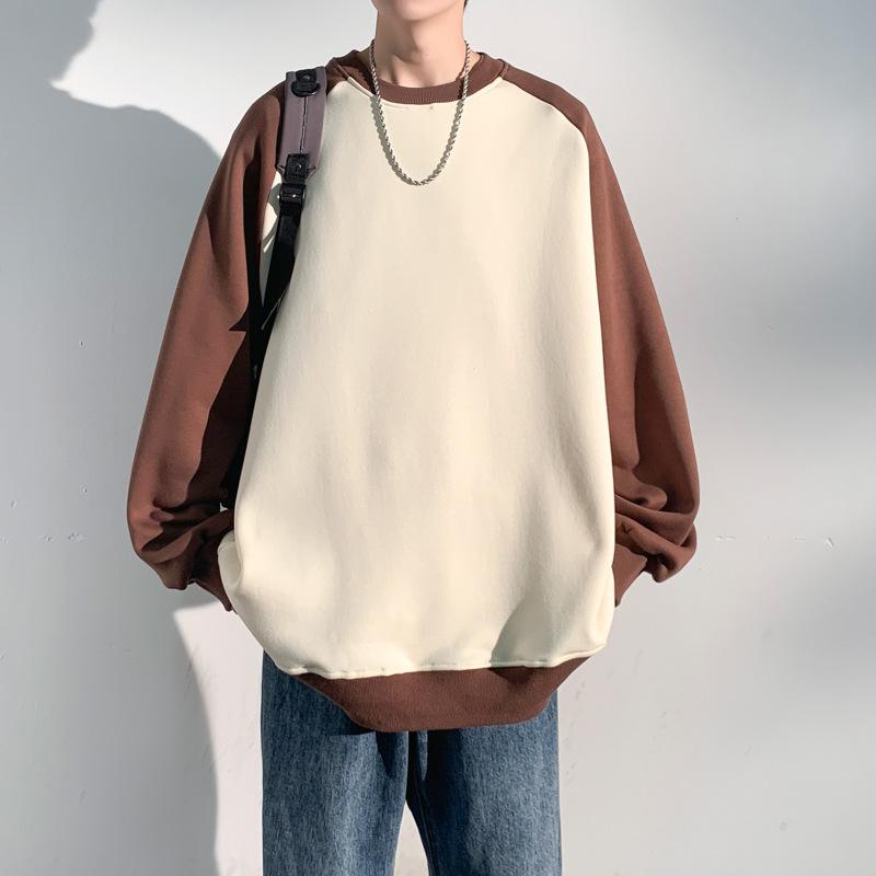Men's Sweater Spring and Autumn Loose Casual Crew Neck Color Matching Top Men's Pullover Long-sleeved Bottoming Shirt