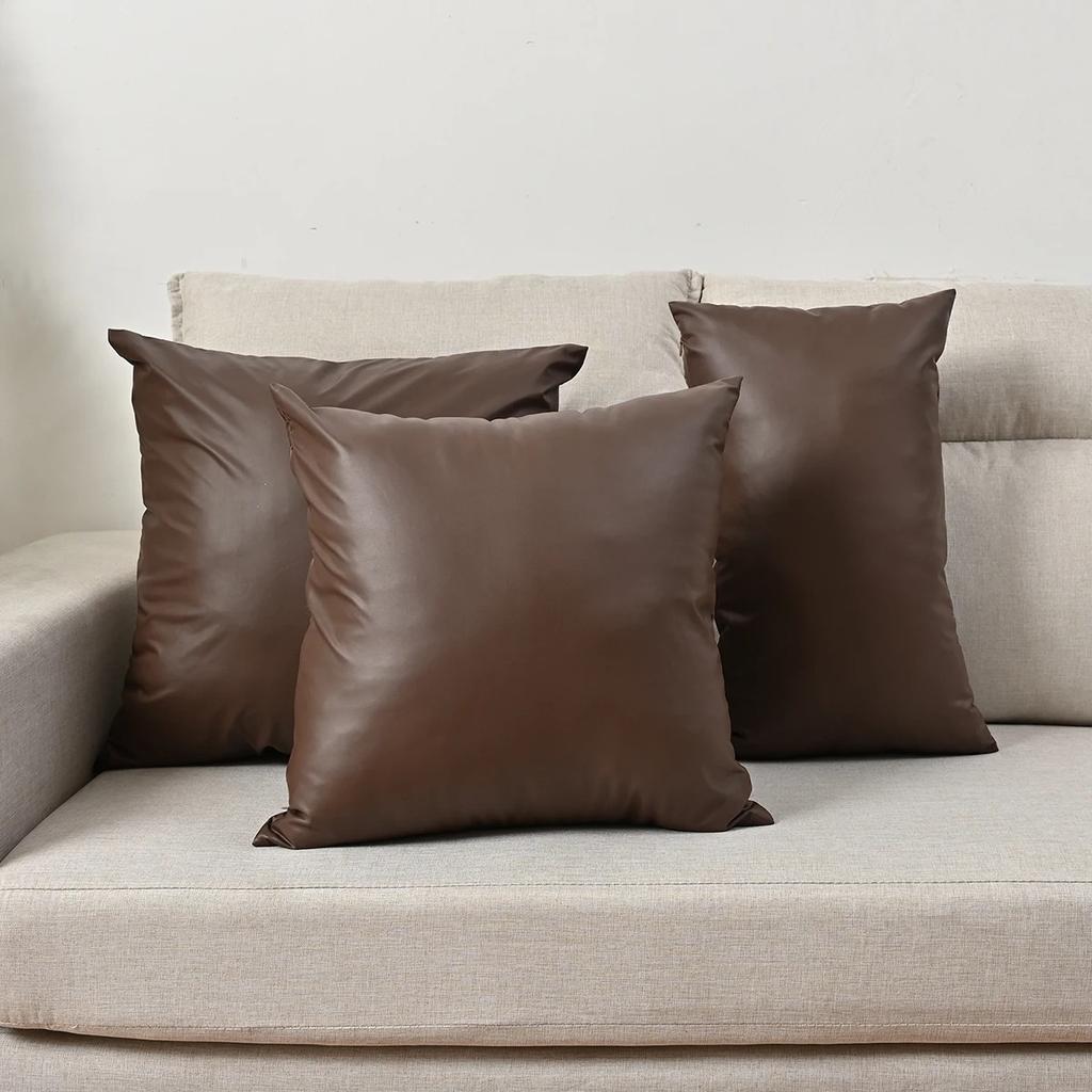 1pc 50x50cm PU Oil Wax Leather Cushion Cover, Solid Color Luxury Imitation Leather Sofa Cushion, Without Pillow Core