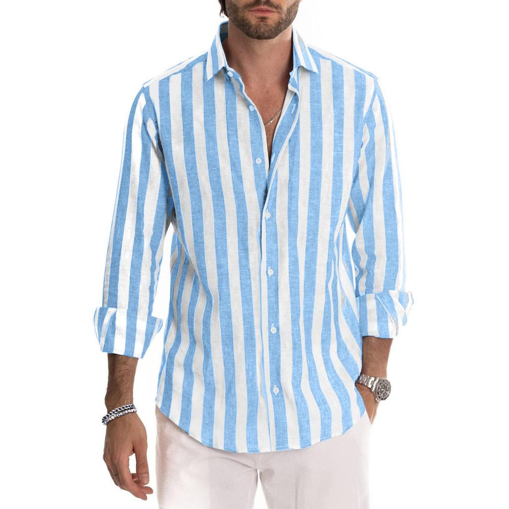 Camicia da uomo a maniche lunghe con colletto a righe, vestibilità ampia