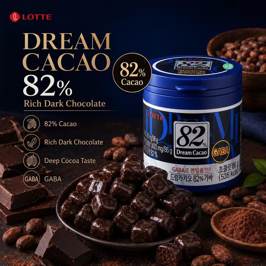 Lotte Dream Chocolate al 82% 86g | Sabor Fuerte y Rico a Cacao, Textura Suave y Fundente, Amargor Suave Distintivo