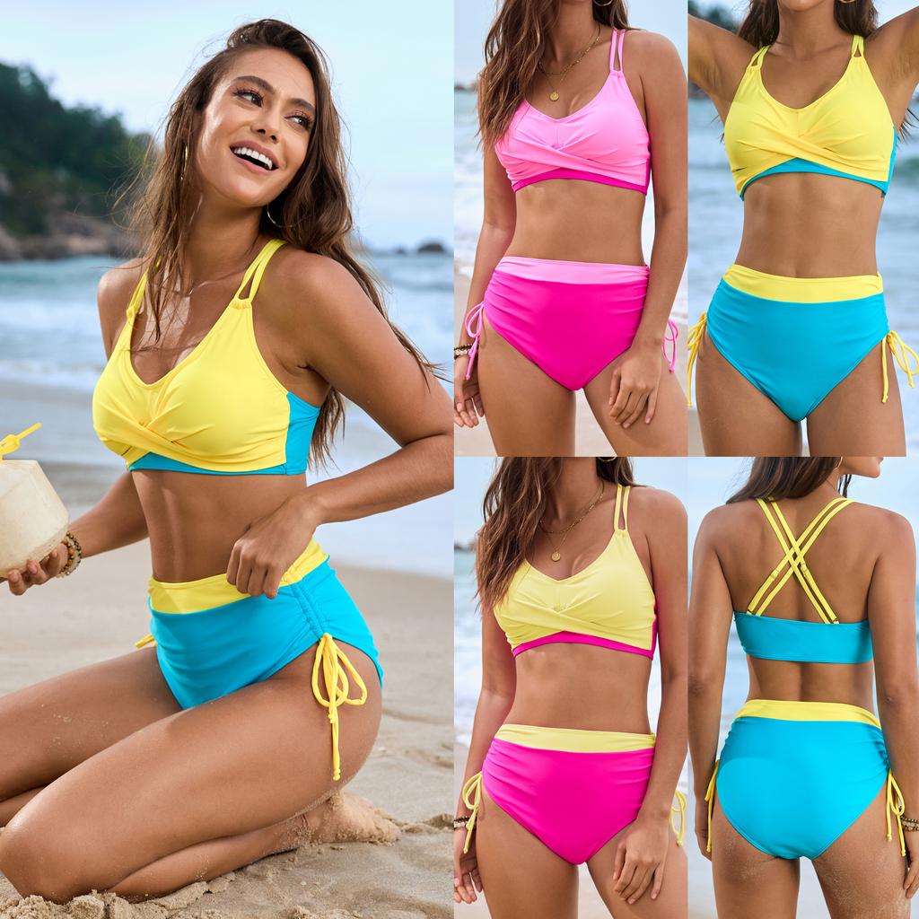 Borsa a tracolla con corda intrecciata tinta unita da donna 2025 Bikini Nuovo costume da bagno a due pezzi Moda Estiva Abbigliamento da Spiaggia