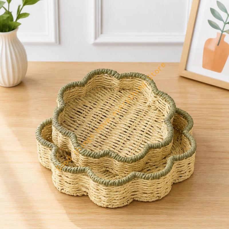 Elegant Handmade Handwoven Storage Trays 2PCS Set Flower Basket User Friendly Storage Bin for Living Room and Kitchen 55KF
