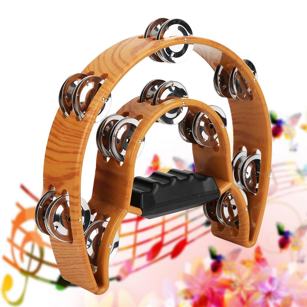 Double Row Handbell Tambourine Metal Jingles with Ergonomic Grip Percussion Instrument
