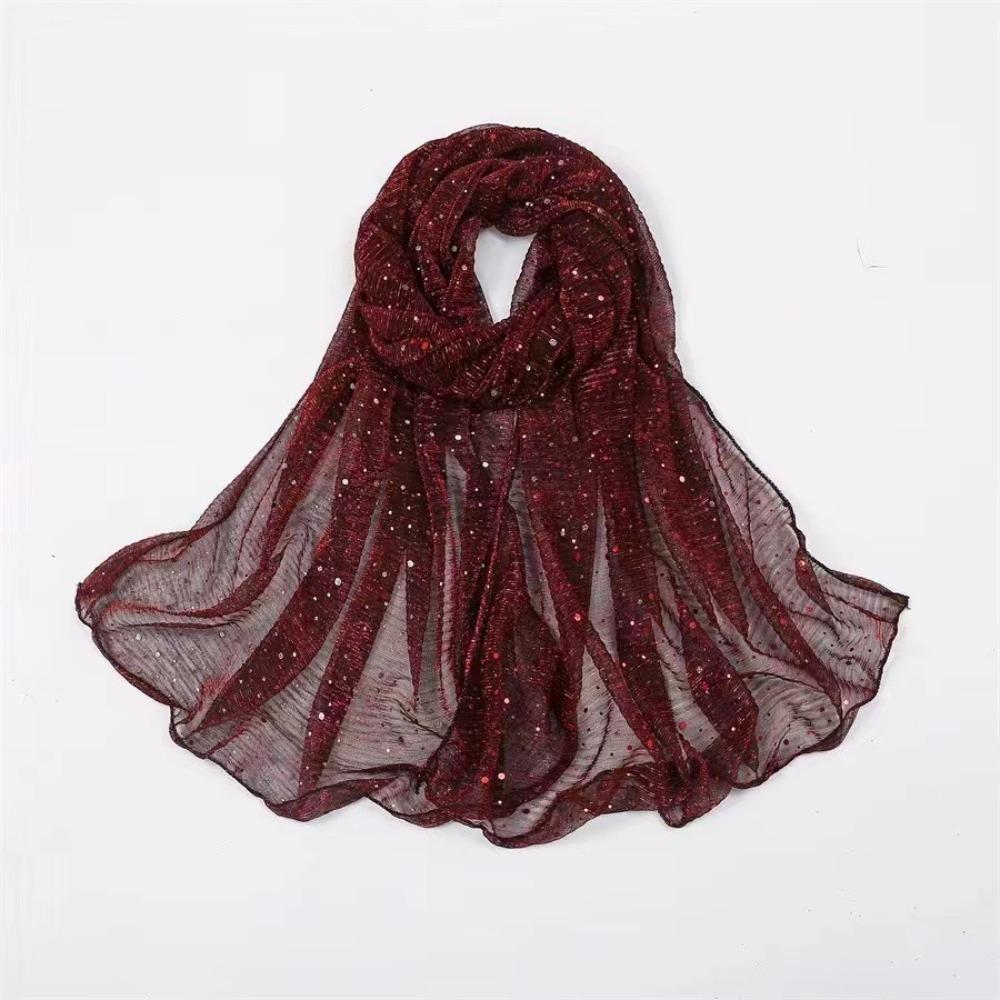 Elegant 155×70cm Sequin Scarf Thin Transparent Breathable Hijab Lightweight Twinkling Sequins Hijab Shawl for Women