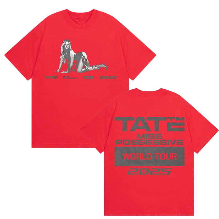 90s Vintage Tate McRae Miss Possessive Tour 2025 New T Shirts Men Women's Hip Hop Fashion Cotton Short Sleeve T-shirt Streetwear