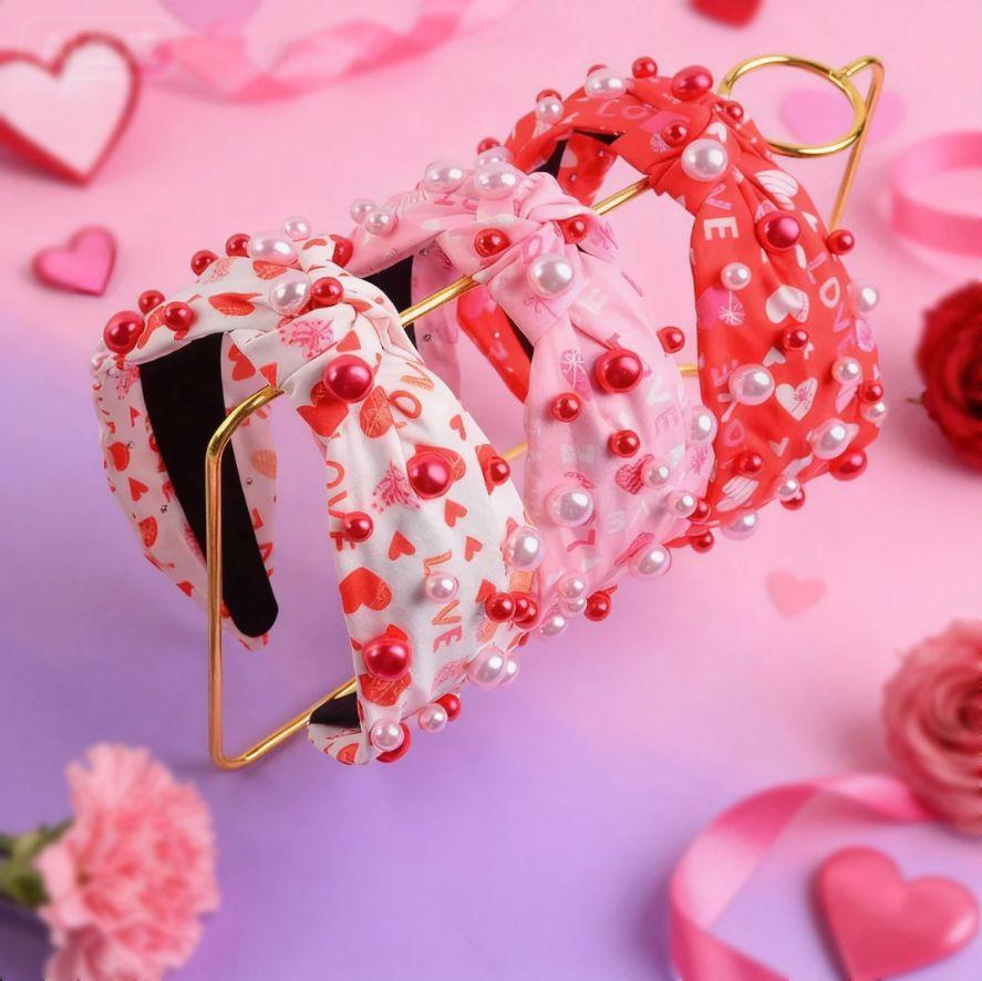 Red Pearl Fabric Headband Valentine's Day Party Gift Love Letter Heart Hair Accessories Women's Headband