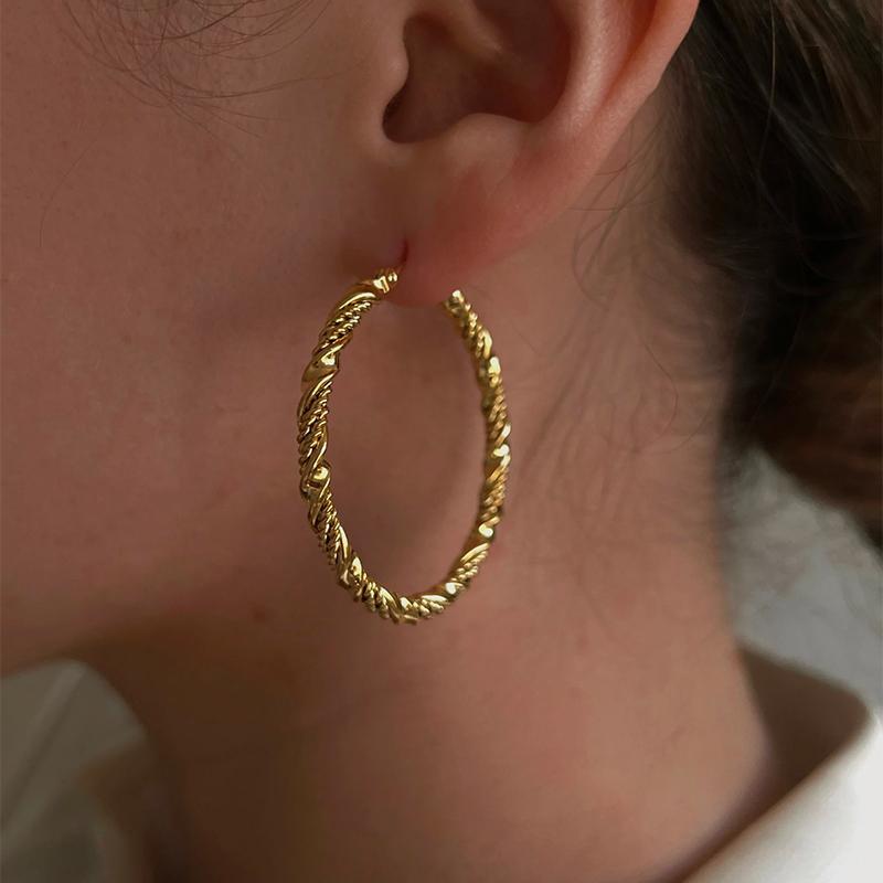 Stainless Steel Double Color Earrings For Women Female Twist Titanium Steel Hoop Earring Exaggerate Trendy Jewelry Accessories