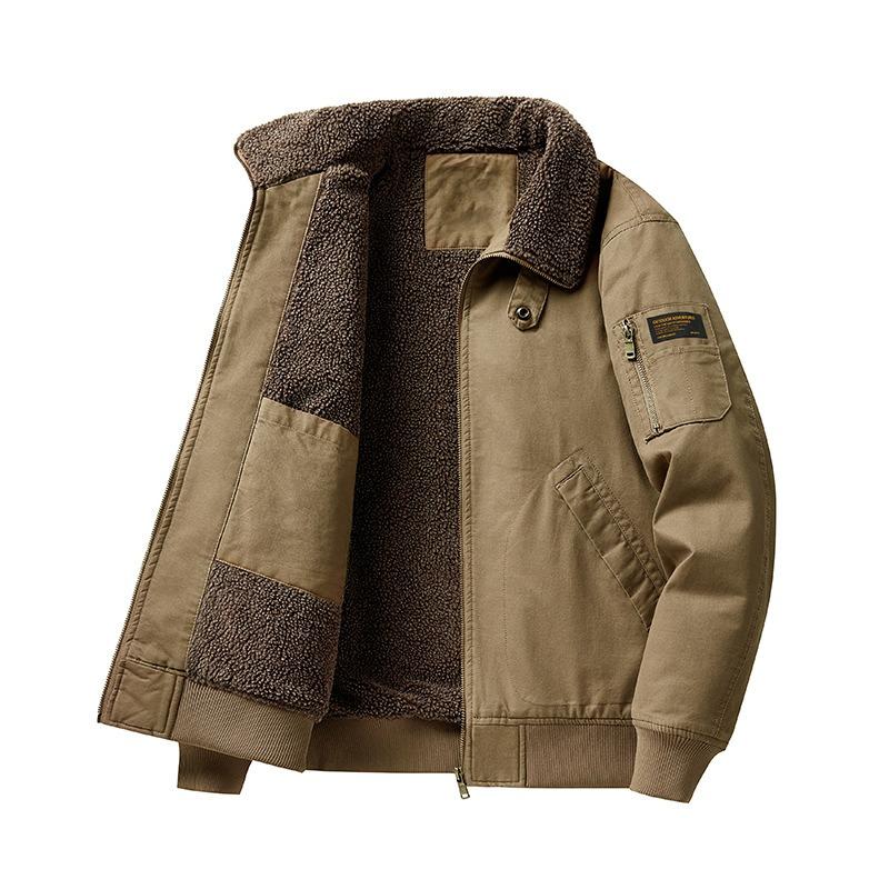 Autumn and winter new casual jacket men's pure cotton velvet thickened tooling flight jacket top loose large size coat