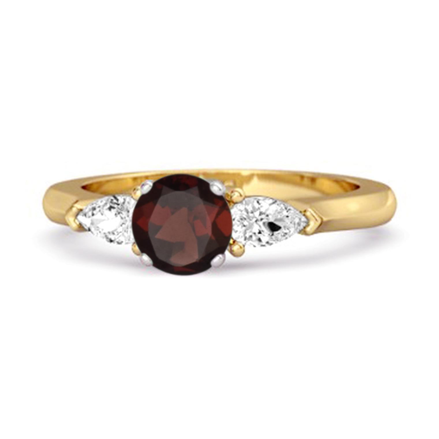 Garnet Three Stone Pear Accent Ring - 925 Sterling Silver Gold Vermeil 8 жёлтый