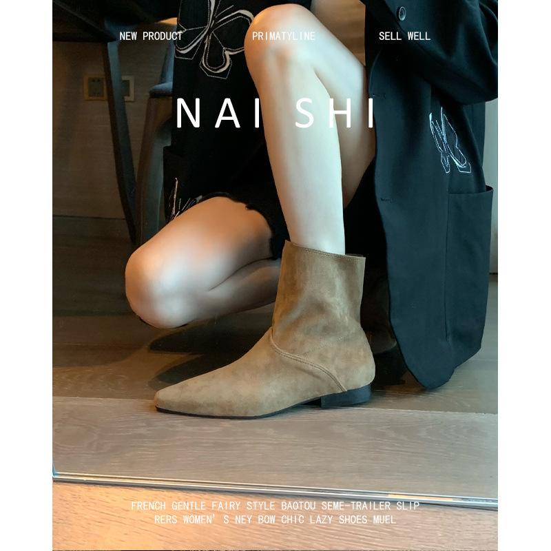 

Вариант из овчины! Ретро Maillard короткие женские ботинки из мягкой кожи и замши в стиле вестерн, ковбойские, на тонком скошенном каблуке, осенне-зимние ботильоны 35 абрикосовый