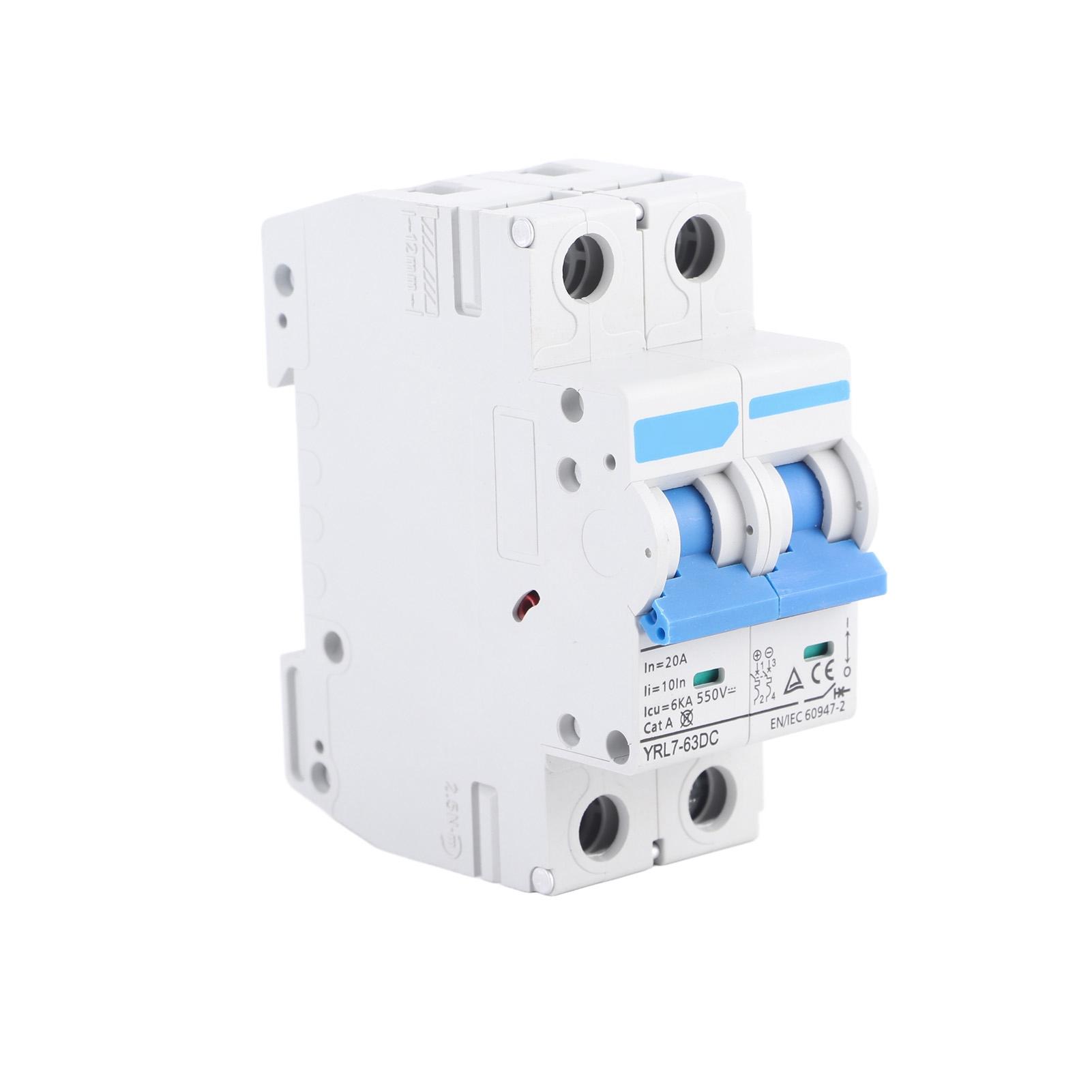 

Miniature Circuit Breaker 2 Pole DIN Rail Mount Circuit Breaker Disconnect Switch DC 550V 20A