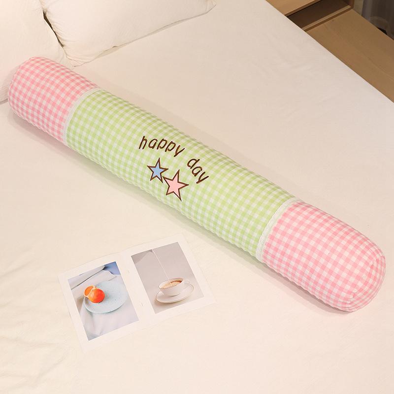Plaid Cylindrical Body Pillow Side Sleeping Leg Clamp Long Pillow Soft Comfortable Bed Lumbar Support Cushion Removable Washable