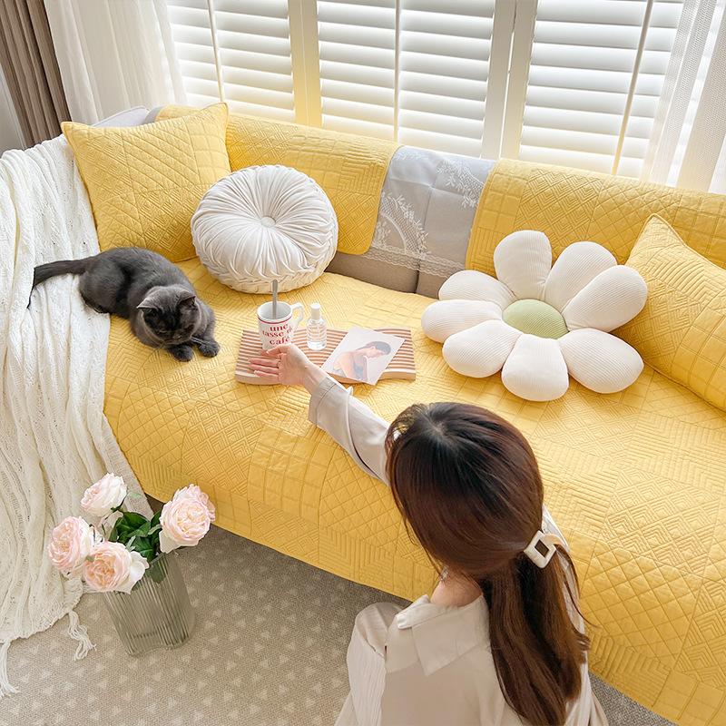 

Новая стираная хлопковая кремовая сверхпрочная стеганая хлопковая подушка для дивана, чехол для дивана для гостиной, Нескользящая обивка дивана 70*70cm