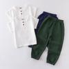 Kids' Summer Cotton Linen Two-Piece Set - Short Sleeve Top & Joggers