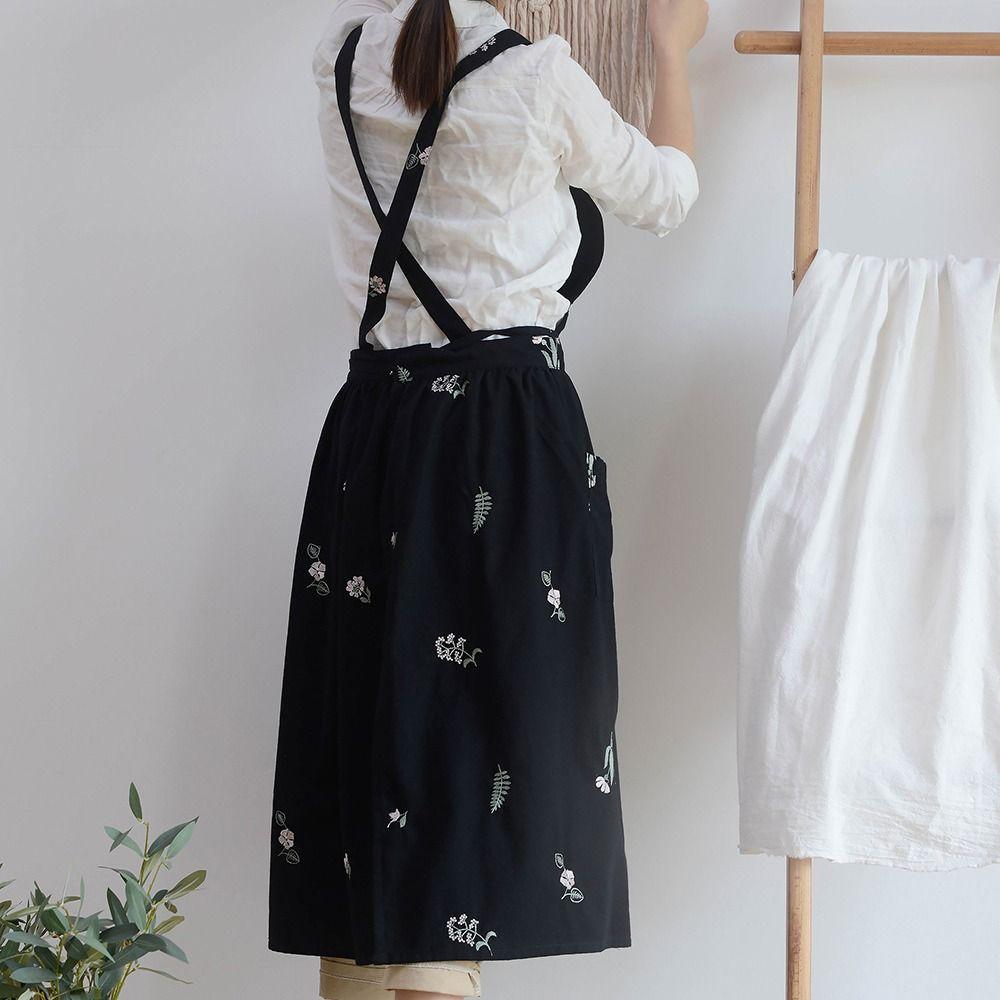 Embroidered Kitchen Cooking Apron X-Back Household Work Apron  Restaurant Use