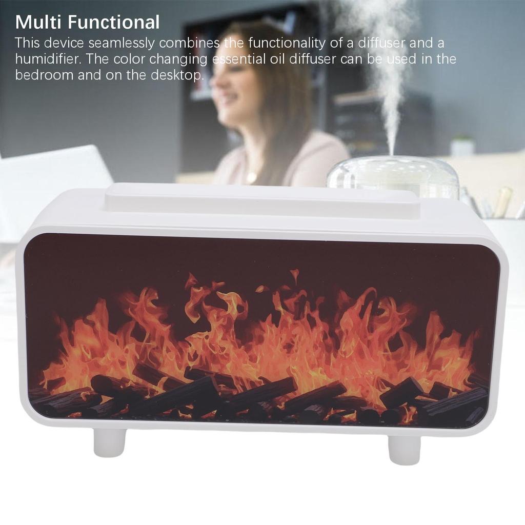 Fireplace Humidifier Diffuser Essential Oil Diffuser Simulated Compact 200ML Anti Dry Burning 7 Colors Lights for Bedroom