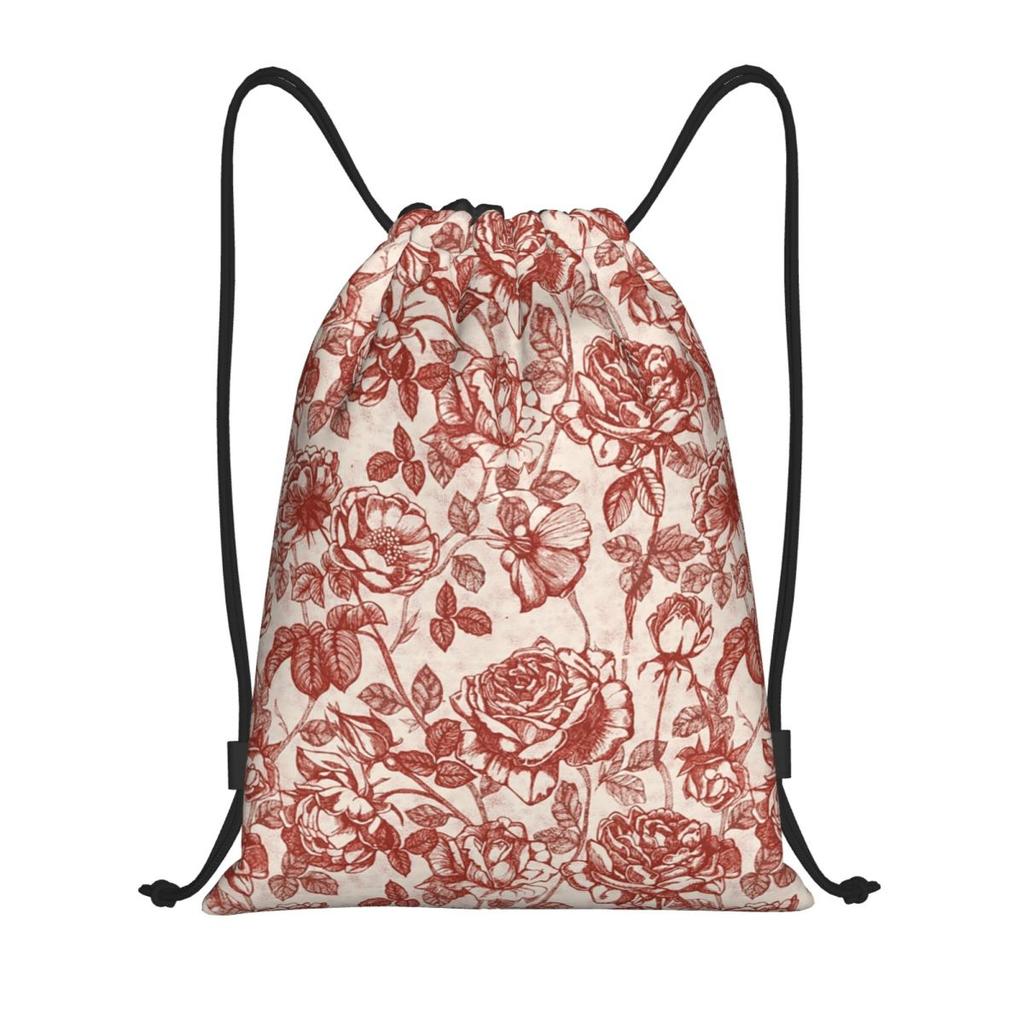 Toile De Jouy Roses Drawstring Backpack Sports Gym Bag for Women Men French Classic Shopping Sackpack