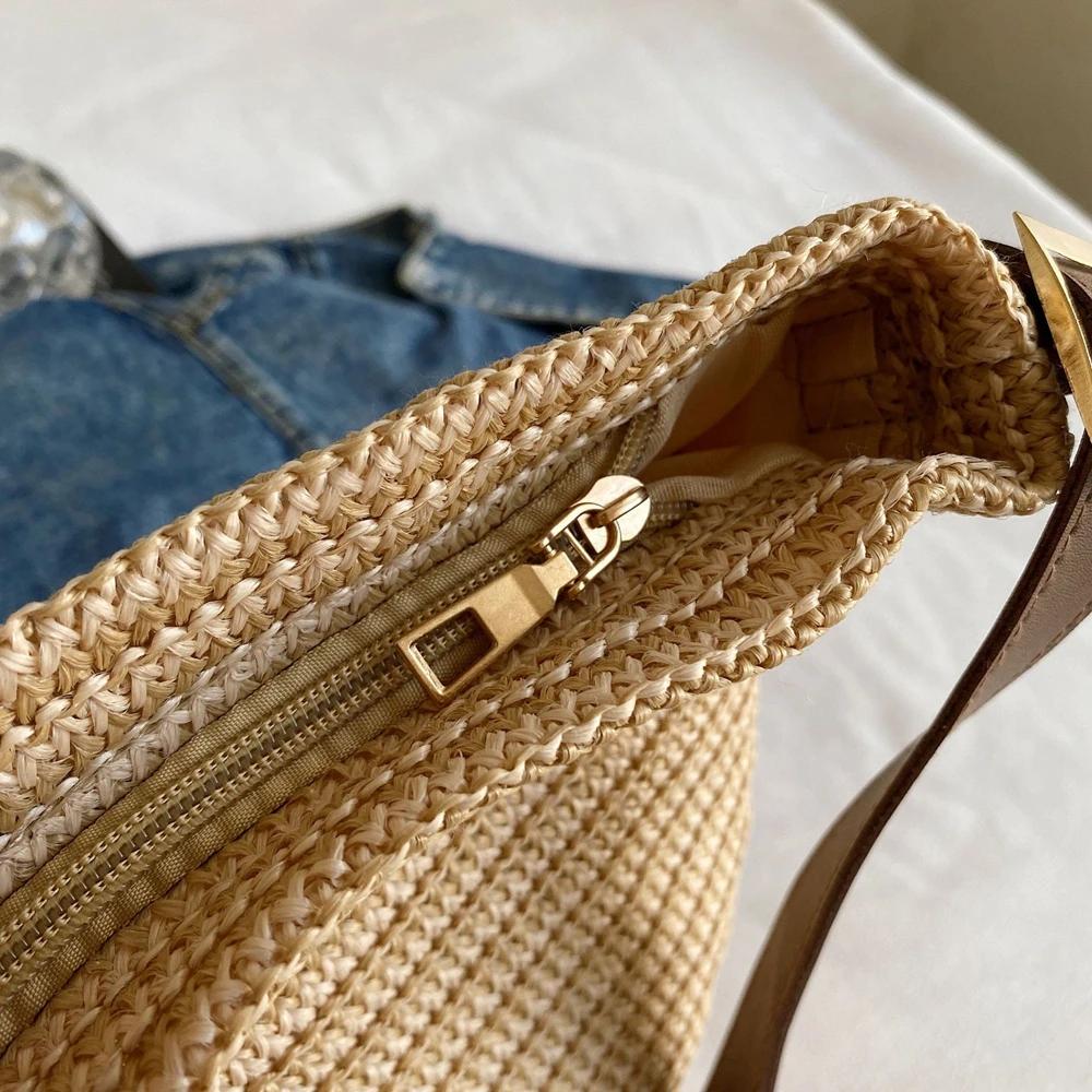Handgeflochtene Strohtasche Große Kapazität Sommer Strand Umhängetasche Damen Mädchen Mode Handtasche Rattan Geflochtene Tragetasche für Damen