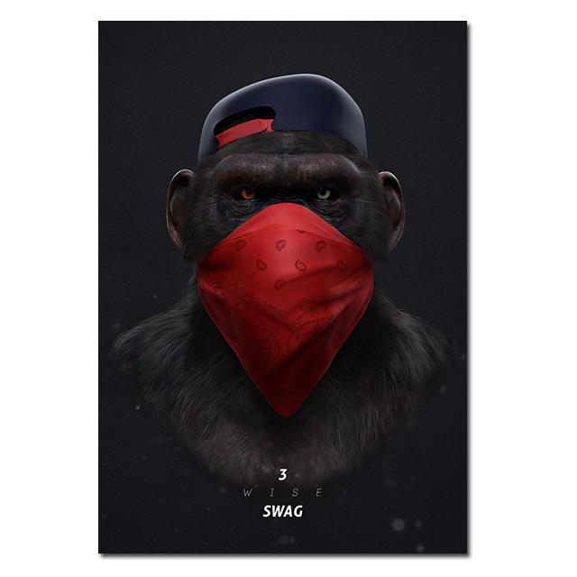 Drei coole Hip-Hop-Orang-Utans, Leinwandgemälde, drei weise Swag-Poster, die Musik hören, Affen, Bilder für die Heimdekoration