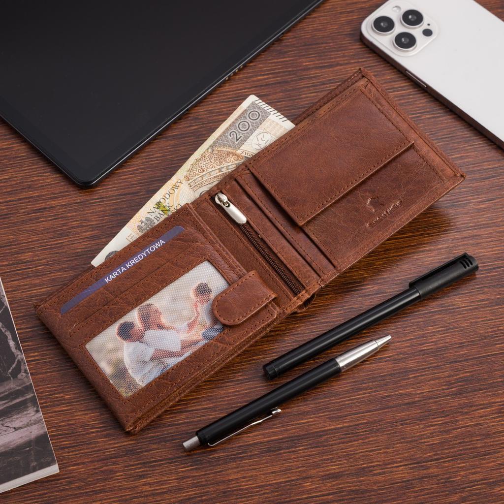 Portfel skórzany męski poziomy klasyczny brązowy RFiD Beltimore D40