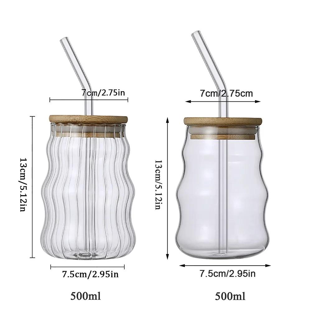 1pc Glass Cup 550ml Water Glasses Stripe Mug Heat-resistant Tumbler Drinkware Perfect for Tea Juice Milk Coffee for Party