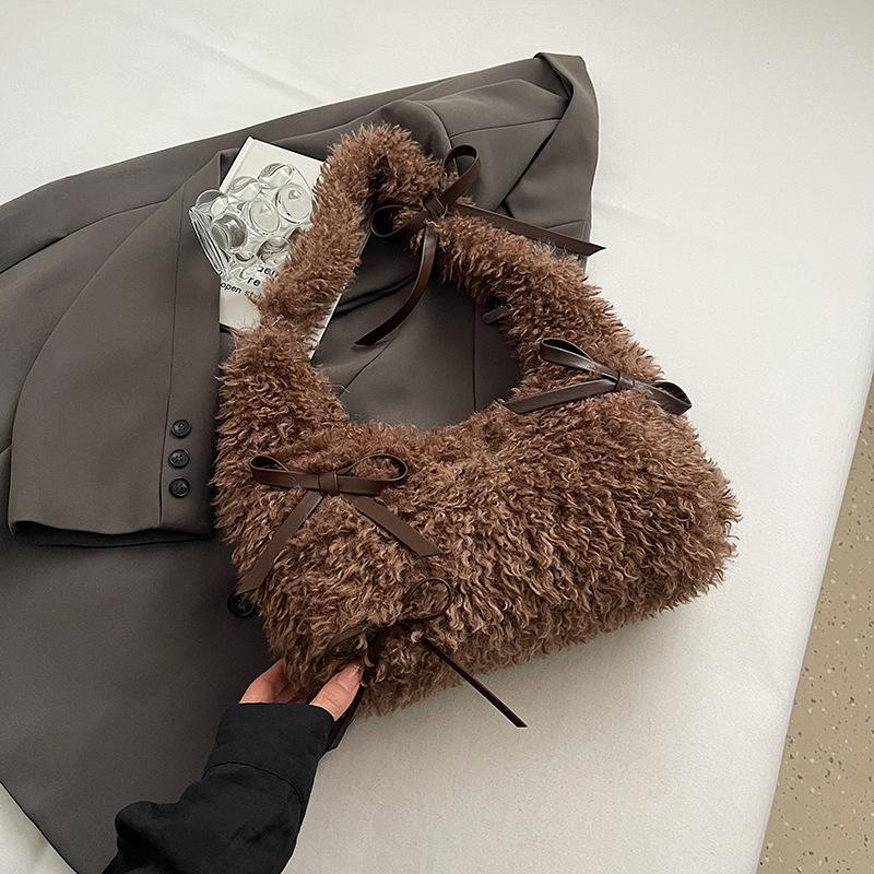 Autumn Personalized Fashion Mao Mao Bag Women's Bag High Value Bow Handbag Minimalist Lazy Shoulder Bag